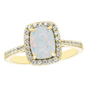 Created Opal Cushion Cut and White Sapphire Halo Rings