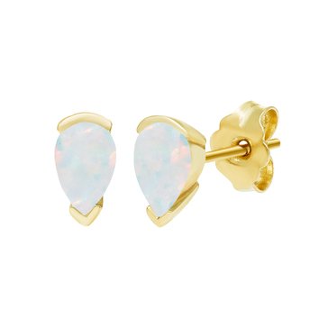 Created Opal Pear Cut Partial Bezel Stud Earrings