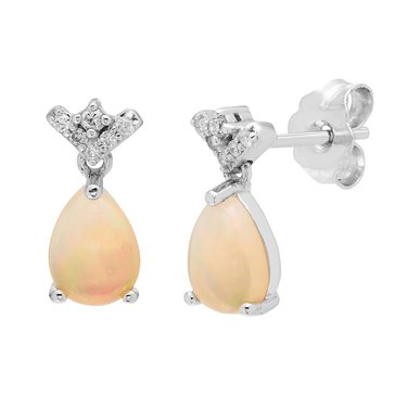 Created Opal with White Sapphire Accents Pear Cut Earrings