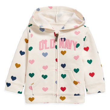 Old Navy Baby Girls' Heart Print All Over Logo Full Zip Hoodie