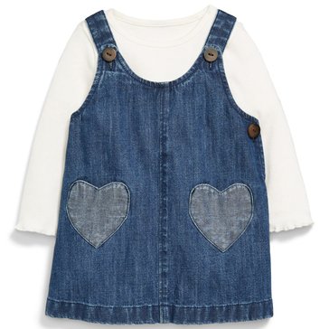 Old Navy Baby Girls' Long Sleeve Chambery Shift Pinafore Dress Set