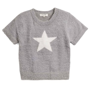 No Comment Big Girls' Star Fuzzy Short Sleeve Sweater Tee