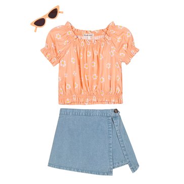 Derek Heart Toddler Girls' Flower Top Denim Skirt Set
