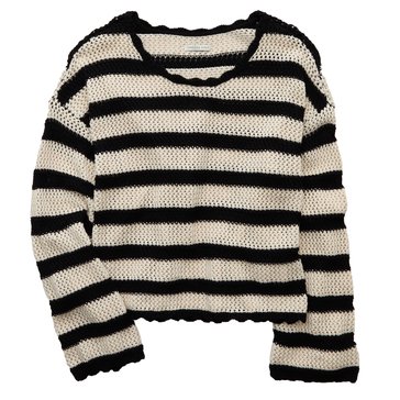 AE Women's Cropped Crochet Striped Sweater