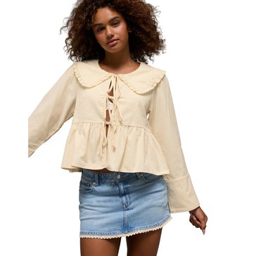 AE Women's Oversized Collared Long-Sleeve Tie Front-Shirt