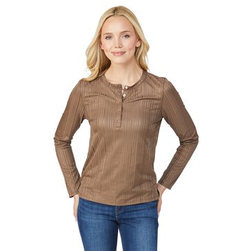 Yarn & Sea Women's Long Sleeve Micro Rib Jersey Henley Top