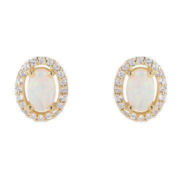 Created Opal with White Topaz Halo Oval Stud Earrings