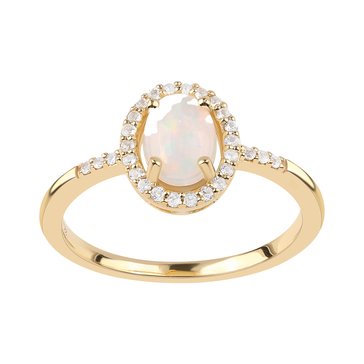 Created Opal with White Topaz Halo Oval Ring