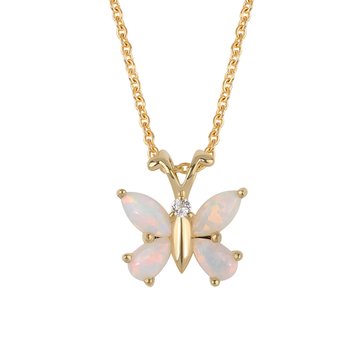 Created Opal with White Topaz Accents Butterfly Pendant