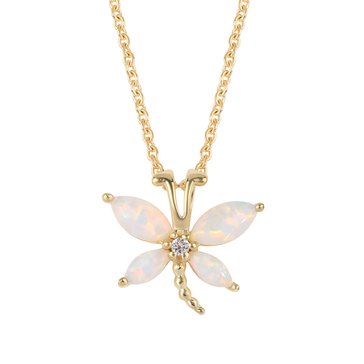 Created Opal with White Topaz Accents Dragonfly Pendant