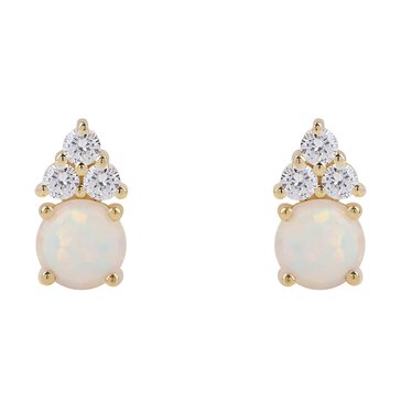 Created Opal with White Topaz Accents Round Cut Stud Earrings