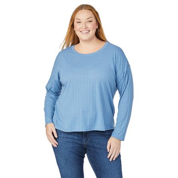 Yarn & Sea Women's Long Sleeve Pointelle Crew Neck Top (Plus Size)