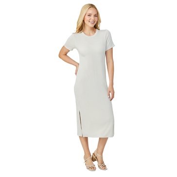 Yarn & Sea Women's Short Sleeve High Neck Ember Rib Midi Dress (Plus Size)