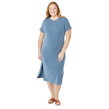 Yarn & Sea Women's Short Sleeve High Neck Ember Rib Midi Dress (Plus Size)