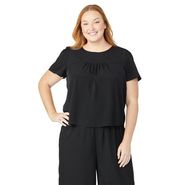 Yarn & Sea Women's Short Sleeve Crepe Yoke Top (Plus Size)