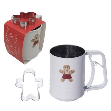 Transpac Metal Gingerbread Flour Sifter and Cookie Cutter Gift Set