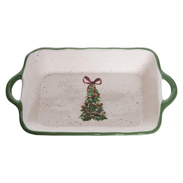 Transpac Bow Holiday Tree Oblong Ceramic Baker