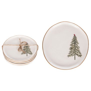 Transpac Ceramic Cardinal Tree Appetizer Plate, Set of 4