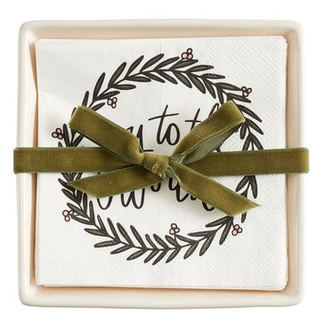 Santa Barbara Joy To The World Napkins with Ceramic Napkin Tray
