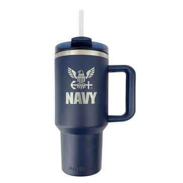Navy Pride USN Eagle Silver Etch Stainless Straw Tumbler, 40oz