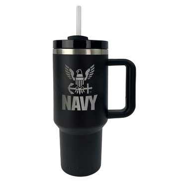 Navy Pride USN Eagle Silver Etch Stainless Straw Tumbler, 40oz