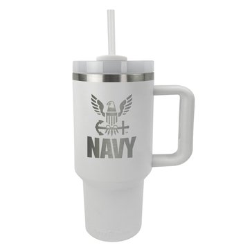 Navy Pride USN Eagle Silver Etch Stainless Straw Tumbler, 40oz