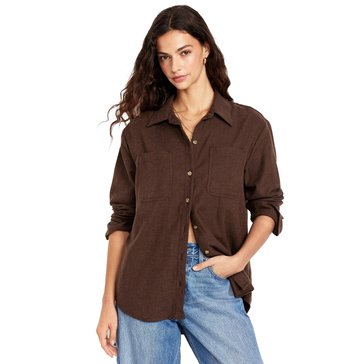 Old Navy Women's Long Sleeve Solid Flannel Boyfriend Shirt