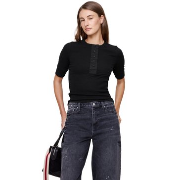 Banana Republic Women's Short Sleeve Rib Mix Henley