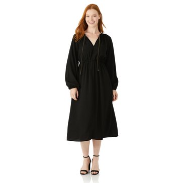 Yarn & Sea Women's Long Sleeve Shirred Neck Crepe Dress