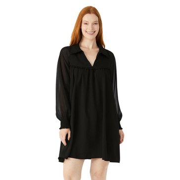 Yarn & Sea Women's Crepe Chiffon Contrast Ruffle Edge Swing Dress