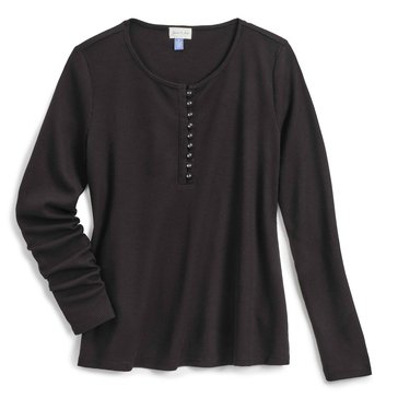 Yarn & Sea Women's Long Sleeve Baby Waffle Henley Top (Plus Size)