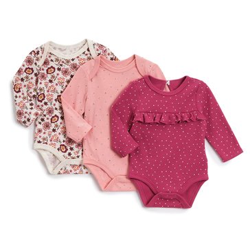 Wanderling Newborn Girls' Long Sleeve Bodysuit, 3-Pack