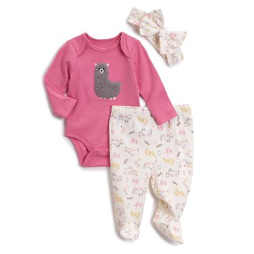 Wanderling Newborn Girls' Long Sleeve Layette 3-Piece Pant Set with Headband