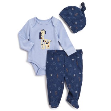 Wanderling Newborn Boys' Long Sleeve Layette 3-Piece Pant Set with Hat