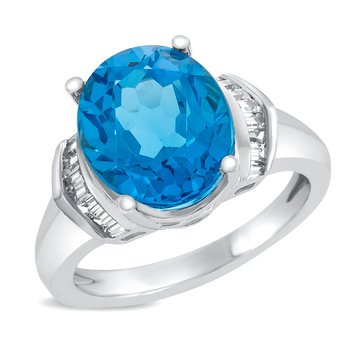 Blue Topaz with White Topaz Accents Oval Cut Ring