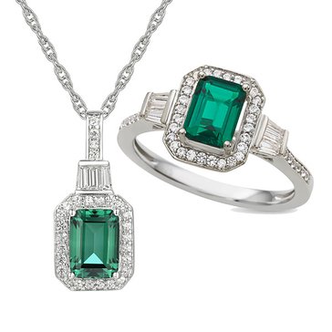 Created Emerald Necklace and Ring Boxed Jewelry Set