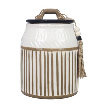 Youngs Inc Ceramic Striped Canister with Beaded Tassel Lid