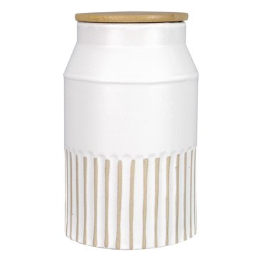 Youngs Inc Large Ribbed Base Ceramic Canister with Wood Lid