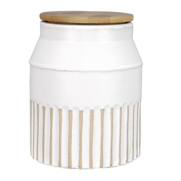 Youngs Inc Small Ribbed Base Ceramic Canister with Wood Lid