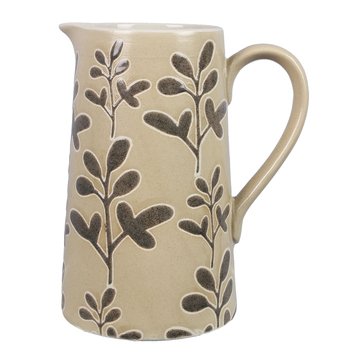 Youngs Inc Stoneware Leaf Design Pitcher
