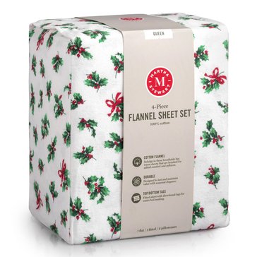 Martha Stewart Boughs of Holly Flannel Sheet Set