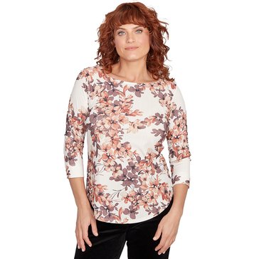 Emaline Women's 3/4 Sleeve Canyon Blossom Boat Neck Onion Skin Knit Top