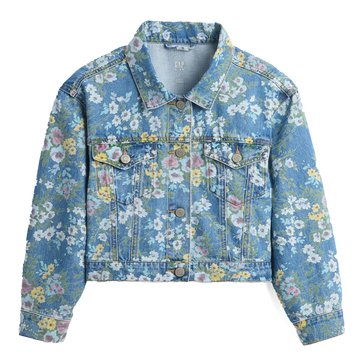 Gap Big Girls' Balloon Sleeve Floral Denim Jacket