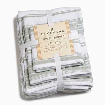 Homewear Linens Stripe Towel Bundle, 6-Piece Set