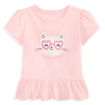 Wanderling Baby Girls' Short Sleeve Cat Glasses Tee