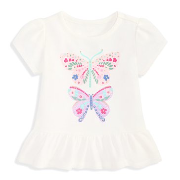 Wanderling Baby Girls' Short Sleeve Large Butterflies Tee