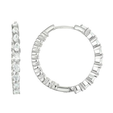 3 cttw Round and Pear Cut Cubic Zirconia Hoop Earrings