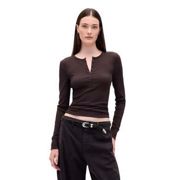Gap Women's Long Sleeve Ribbed Henley Top