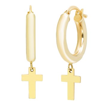Huggie Hoop Earrings with Dangling Cross