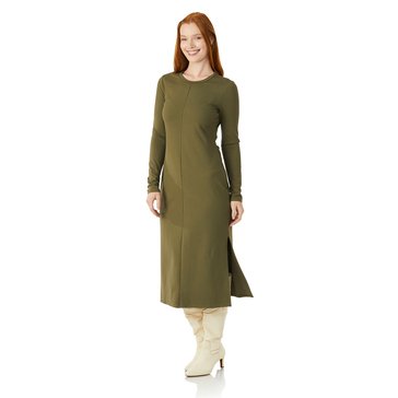 Yarn & Sea Women's Long Sleeve Crew Neck Stretch Crepe Knit Midi Dress